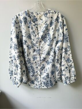 Lucky Brand NWT blue toile cotton button down blouse